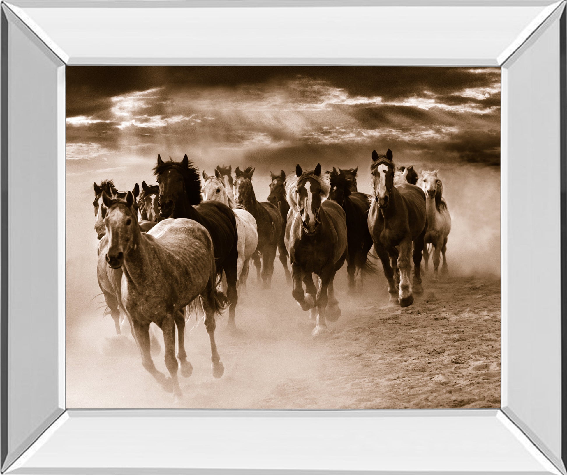 Mirrored Frame Running Horses By Monte Naglar