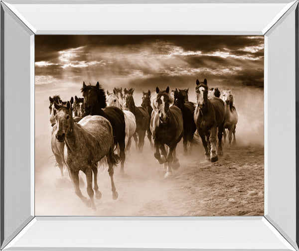 Mirrored Frame Running Horses By Monte Naglar