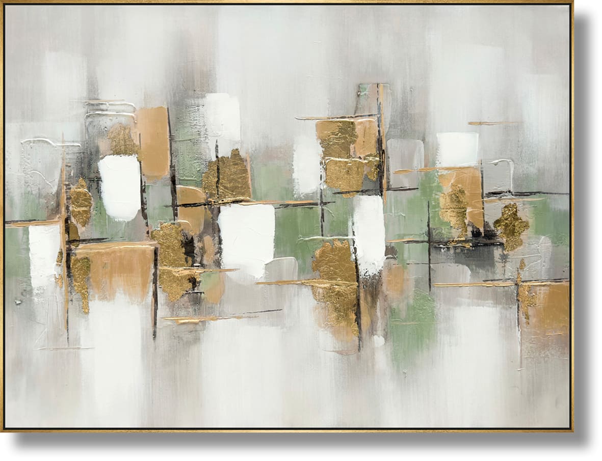 ''Golden Haze Modern Blocks'' Hand-painted Canvas in Frame
