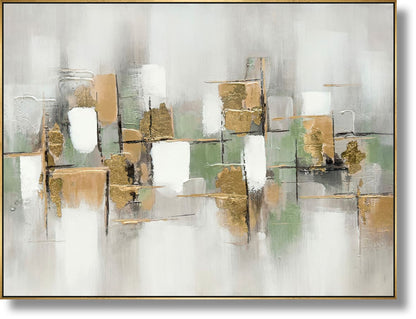 ''Golden Haze Modern Blocks'' Hand-painted Canvas in Frame