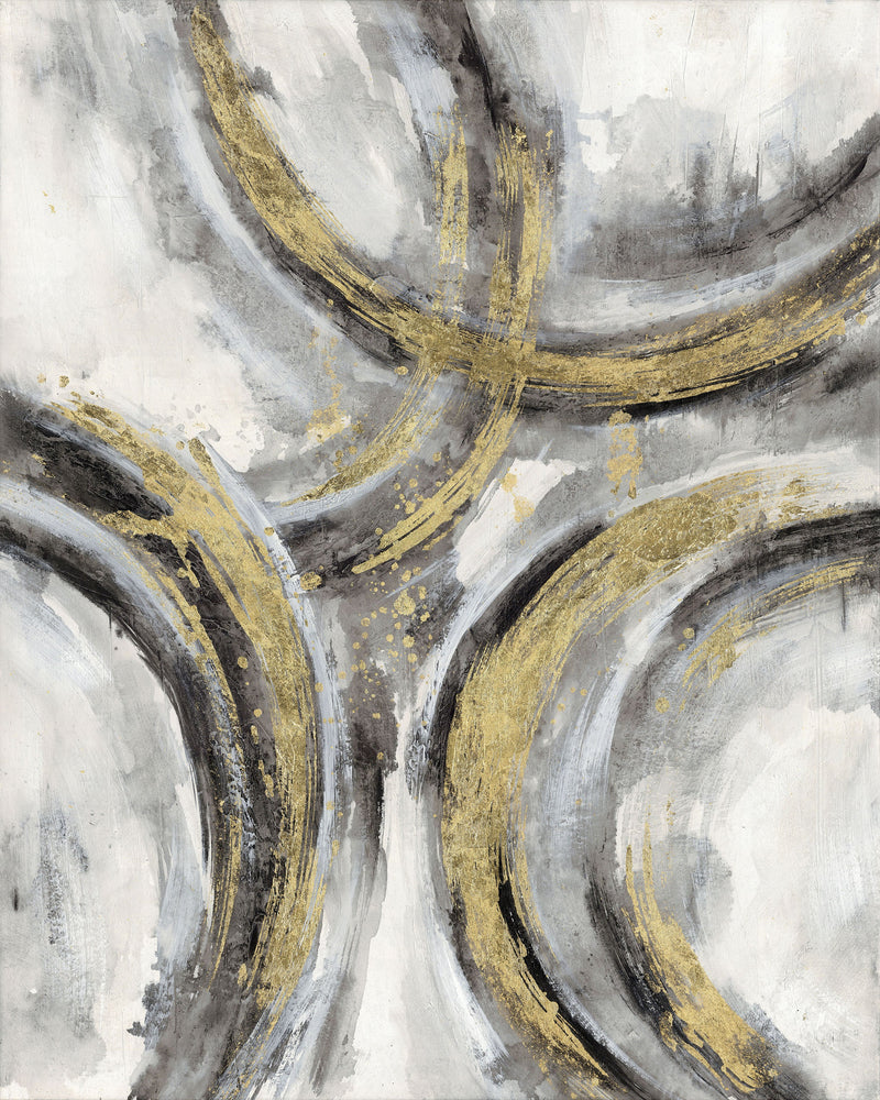 ''Golden Orbit Contemporary Abstract'' Hand-painted Wrapped Canvas