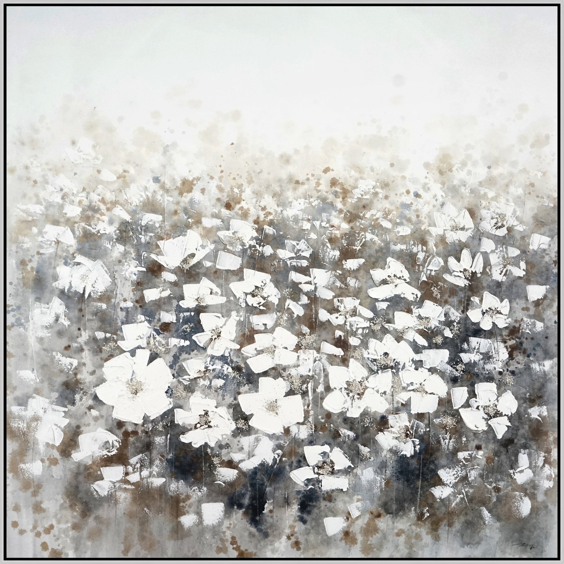 ''Whispering Ivory Meadow'' Hand-painted Canvas in Frame