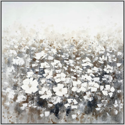 ''Whispering Ivory Meadow'' Hand-painted Canvas in Frame