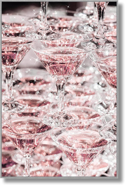 ''Sparkling Martini Glasses Art Print'' Gloss w/ Glitter & Rocks in Frame