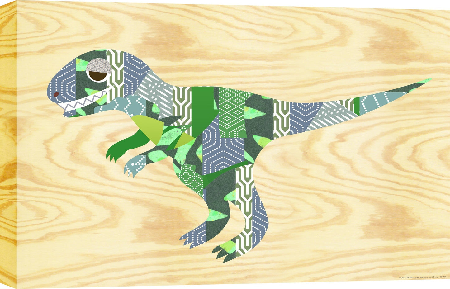 ''Classy Art Dinosaur on Wood Print Mixed Media Wall Art'' Printed Wrapped Canvas