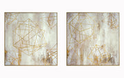 ''Golden Geometric Harmony Duo'' Hand-painted Canvas in Frame (set)