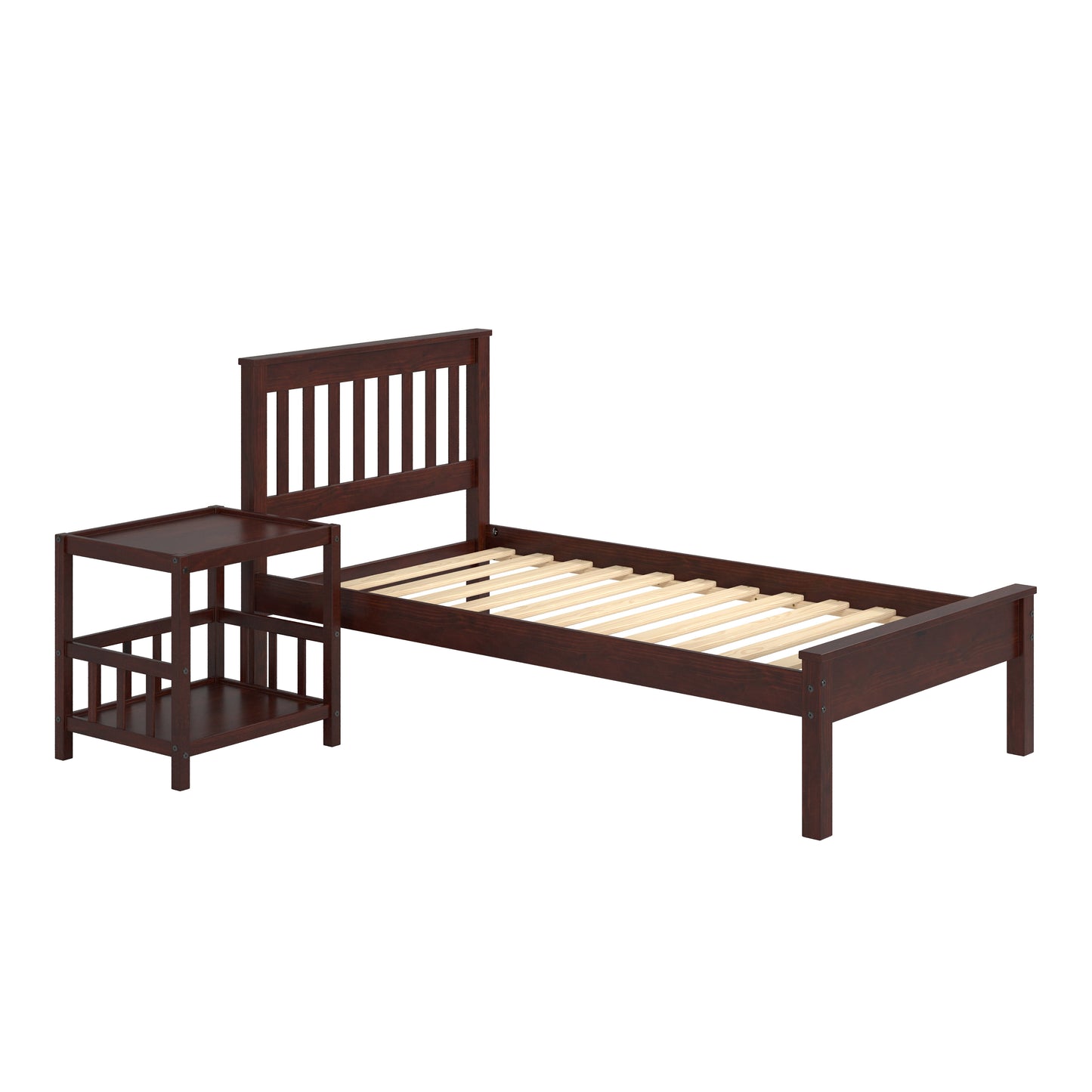 Contempo Mission Cappuccino Bed with Best Friend Nightstand Pet End Table