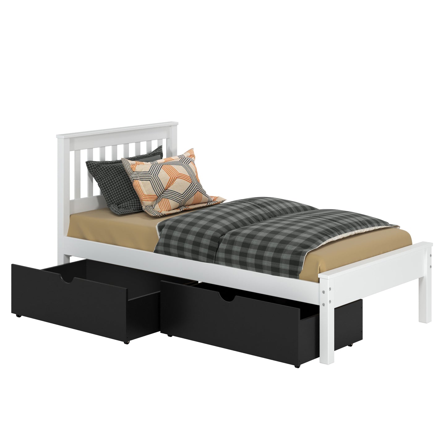 Contempo Mission White Bed with Dual Black Underbed Drawers