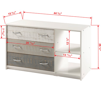 Panel Rustic White & Grey 3 Drawer Chest and Shelf
