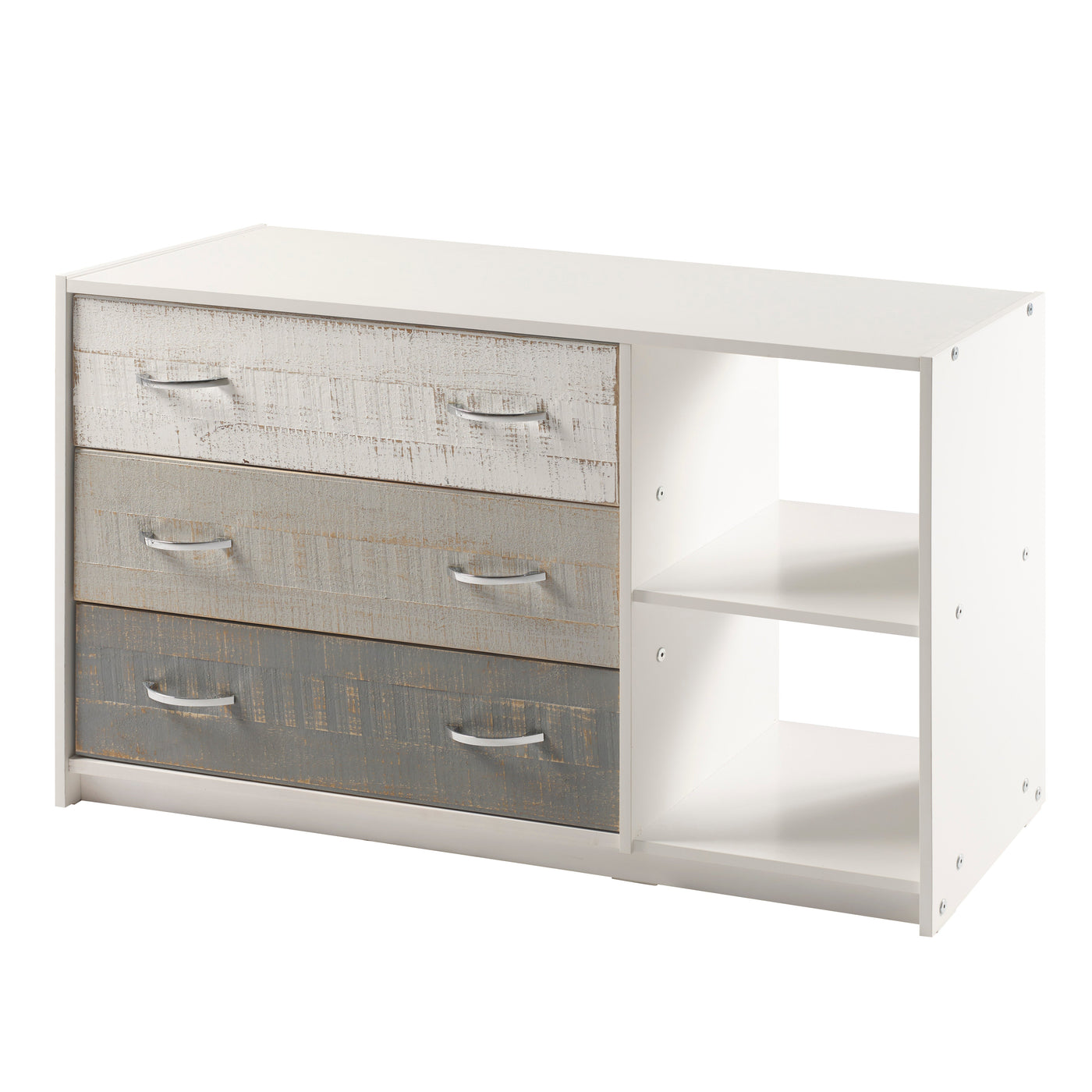 Panel Rustic White & Grey 3 Drawer Chest and Shelf