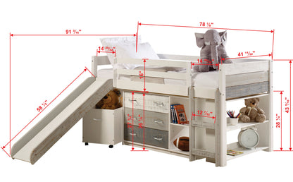 Panel Rustic White & Grey Modular Low Loft with Slide & Storage