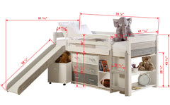 Panel Rustic White & Grey Modular Low Loft with Slide & Storage