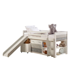 Panel Rustic White & Grey Modular Low Loft with Slide & Storage