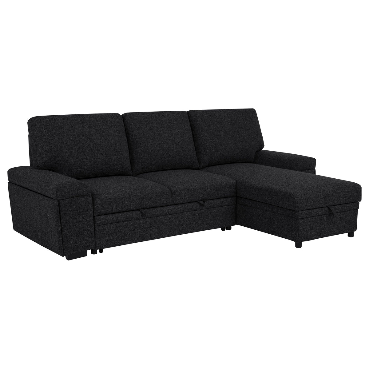 Demko Sleeper Sectional Sofa with Speaker and Storage Chaise Black