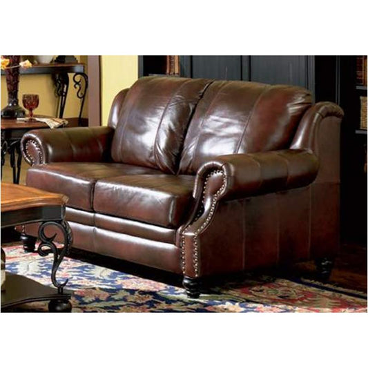 Traditional Brown Leather Loveseat