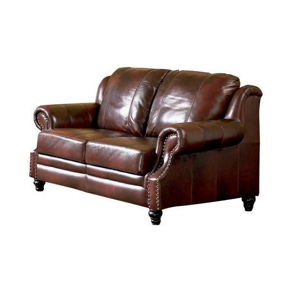 Traditional Brown Leather Loveseat