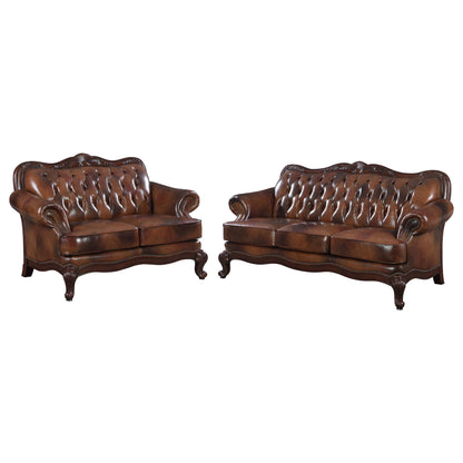 Victoria  Leather Upholstered Sofa Set Brown