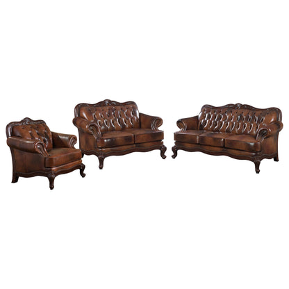 Victoria  Leather Upholstered Sofa Set Brown