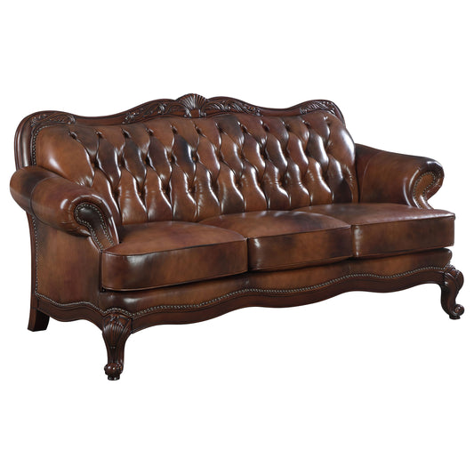 Victoria Leather Upholstered Rolled Arm Sofa Brown