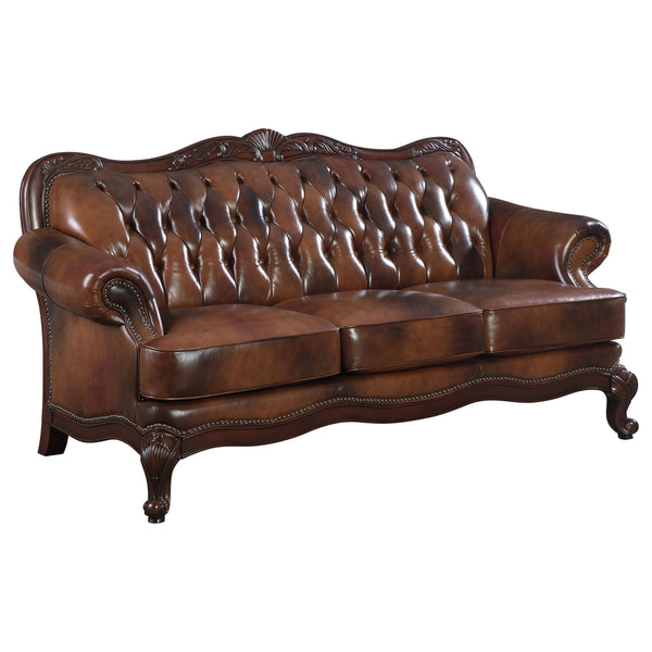 Victoria Leather Upholstered Rolled Arm Sofa Brown