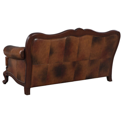 Victoria Leather Upholstered Rolled Arm Sofa Brown