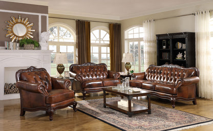 Victoria Leather Upholstered Rolled Arm Sofa Brown