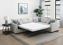 Sofá cama seccional tapizado en chenilla Ashford en color grisáceo