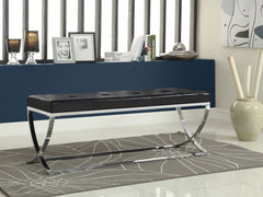 Banco decorativo capitoné tapizado en cuero sintético Walton negro