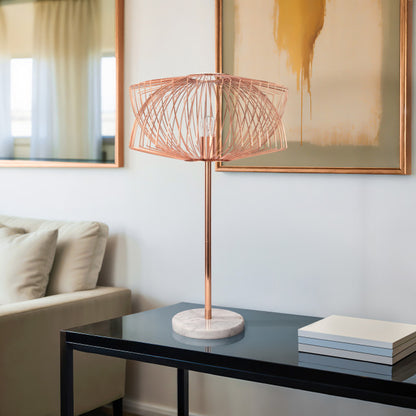 Metal 28" Table Lamp W/cage Shade, Rose Gold