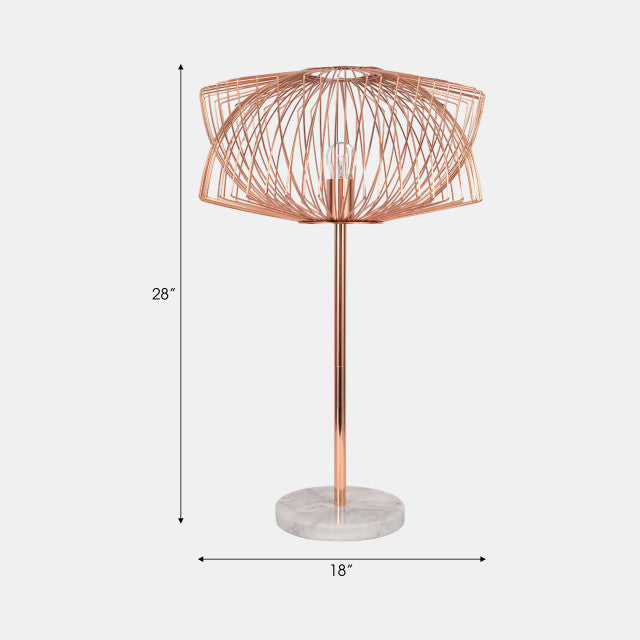 Metal 28" Table Lamp W/cage Shade, Rose Gold