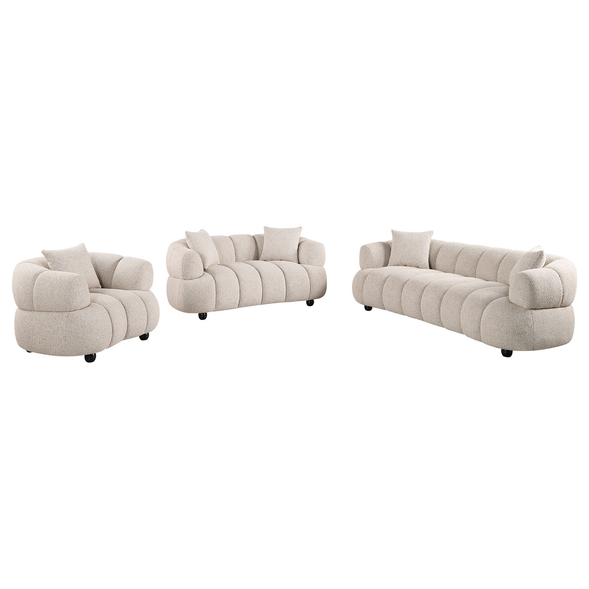 Whitney Contemporary Channel Tufted Woven Fabric Upholstered Sofa Set