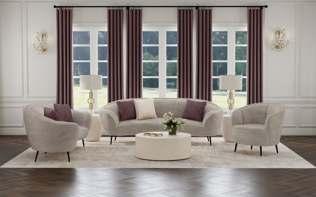 Ellorie Upholstered Curved Sofa Set Beige