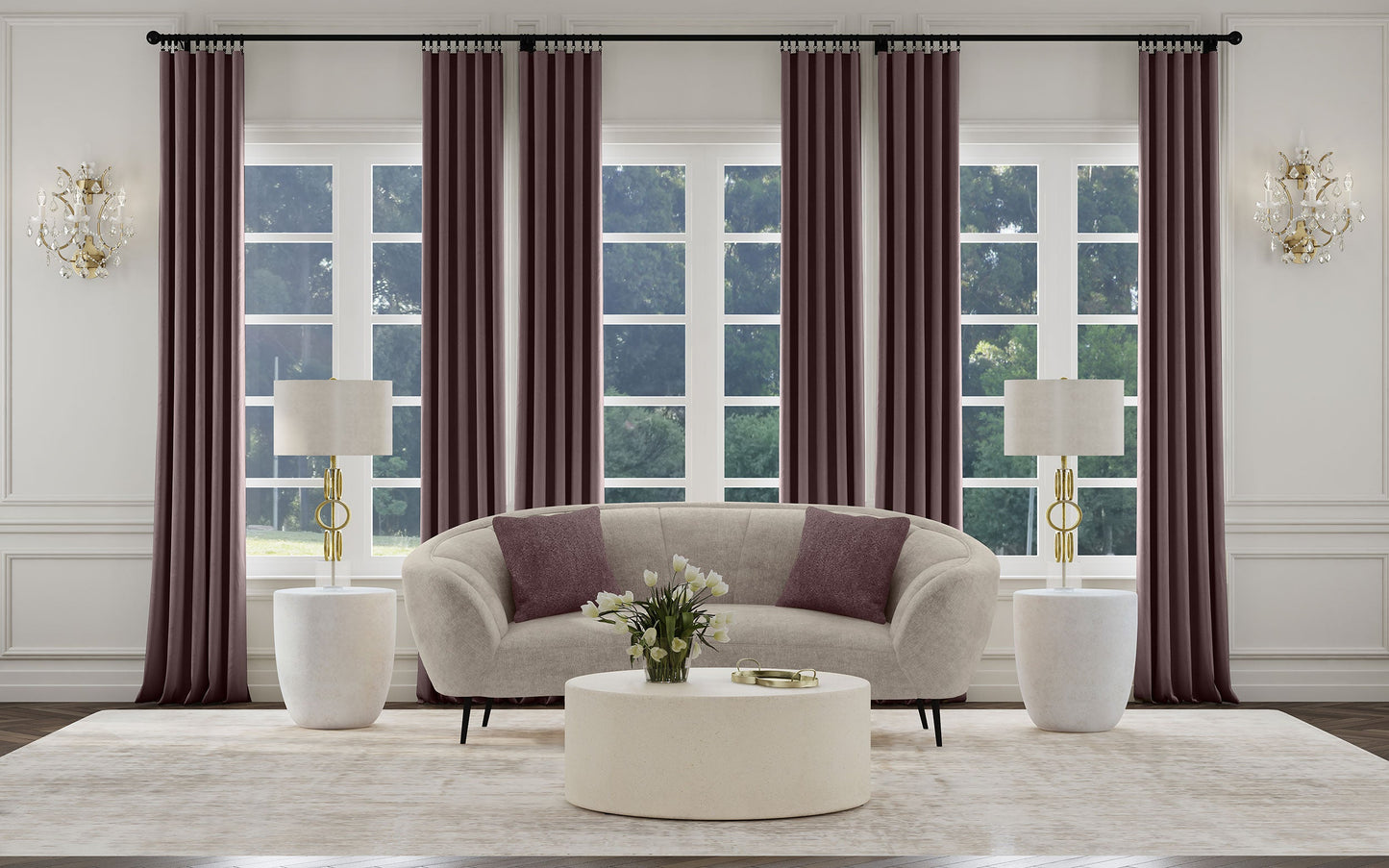 Loveseat curvo con respaldo acanalado tapizado Ellorie en beige