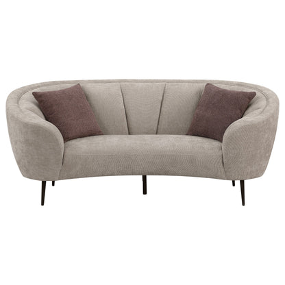 Loveseat curvo con respaldo acanalado tapizado Ellorie en beige