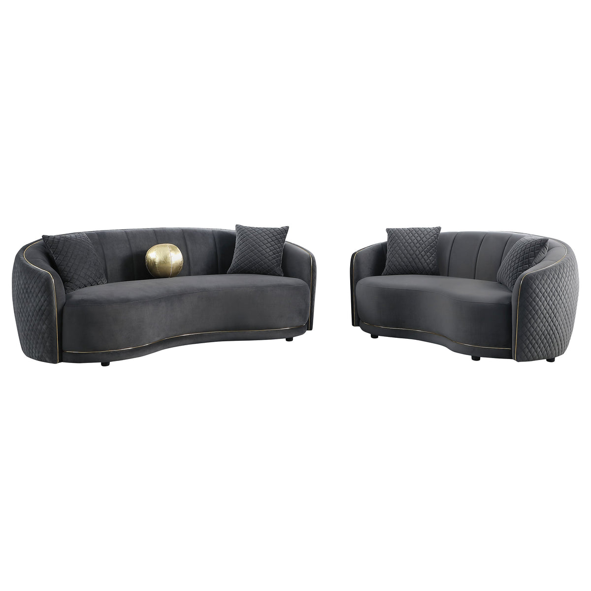 Brookside Velvet Upholstered Sofa Set Dark Grey