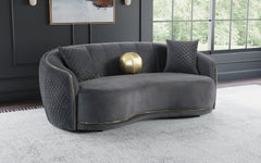 Sofá curvo tapizado en terciopelo Brookside gris oscuro