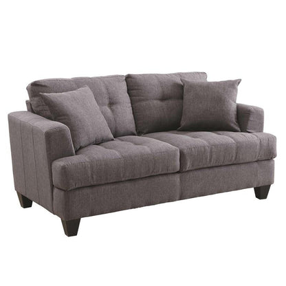Loveseat Victoria con brazos enrollados tapizado en cuero marrón