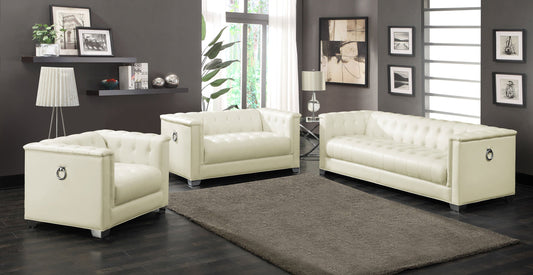 Chaviano Upholstered Track Arm Sofa Set Pearl White