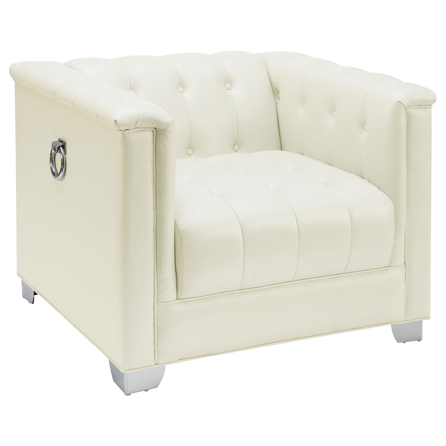 Sillón Chaviano tapizado con brazos articulados, color blanco perla