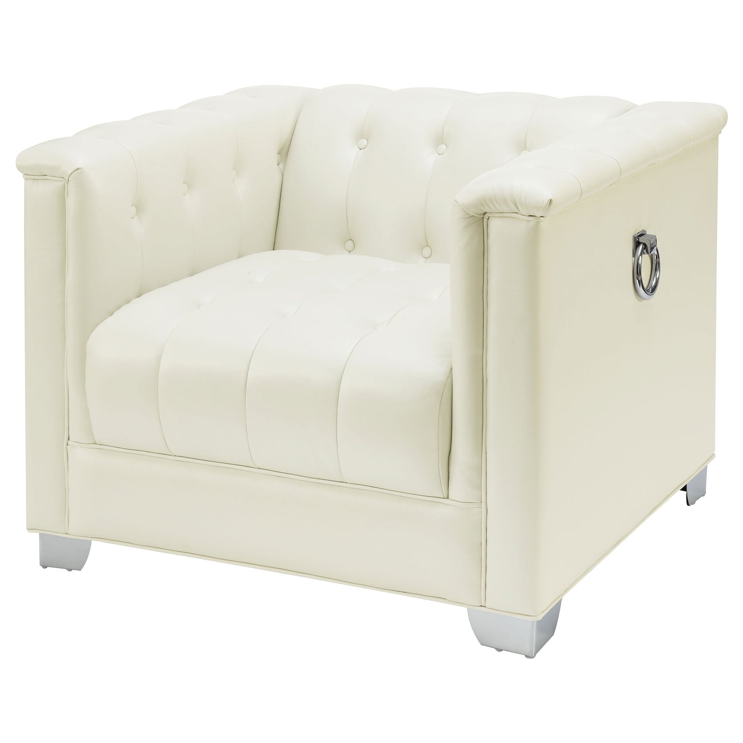 Sillón Chaviano tapizado con brazos articulados, color blanco perla