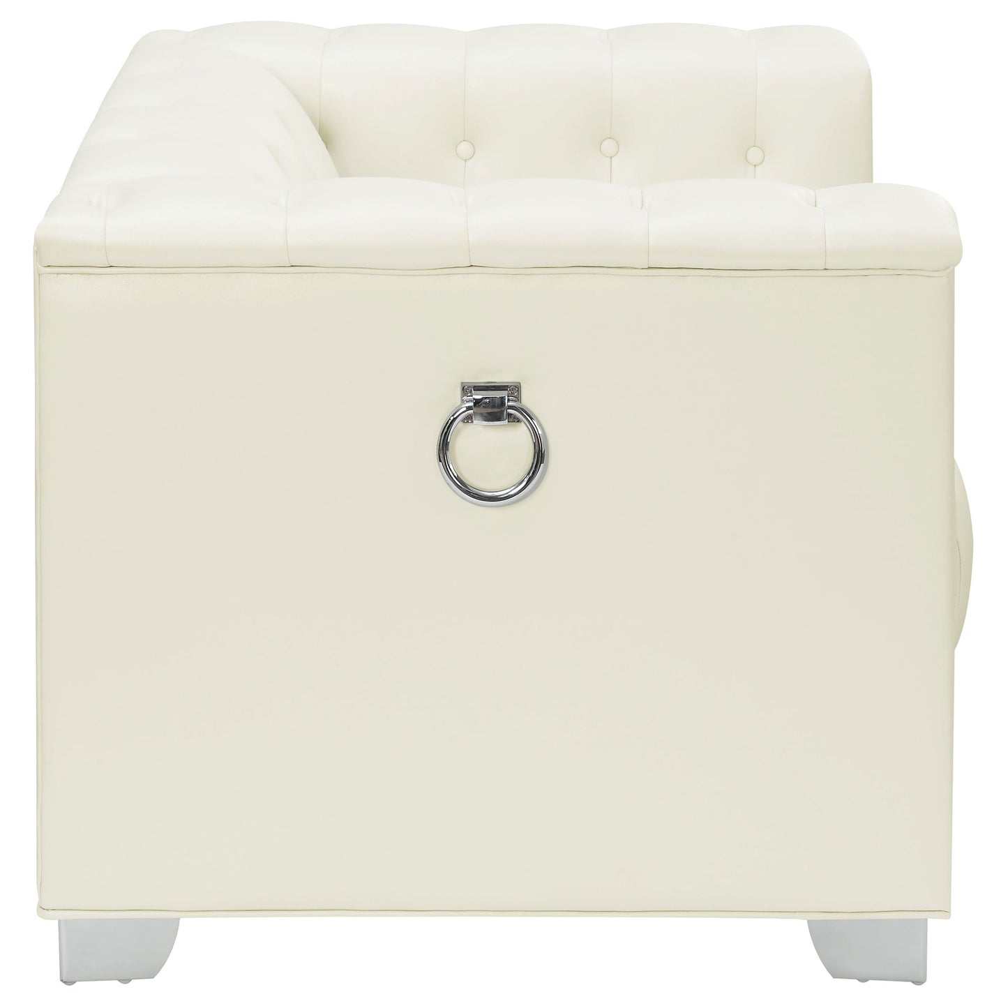 Sillón Chaviano tapizado con brazos articulados, color blanco perla