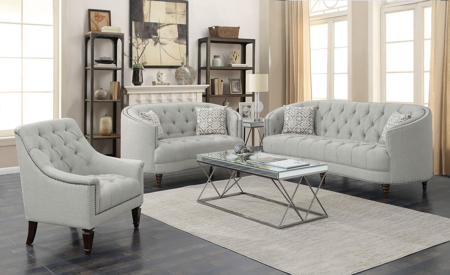 Avonlea Upholstered Sloped Arm Sofa Set Grey Fabric