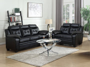 Conjunto de sofá capitoné con brazos acolchados y tapizado Finley en negro