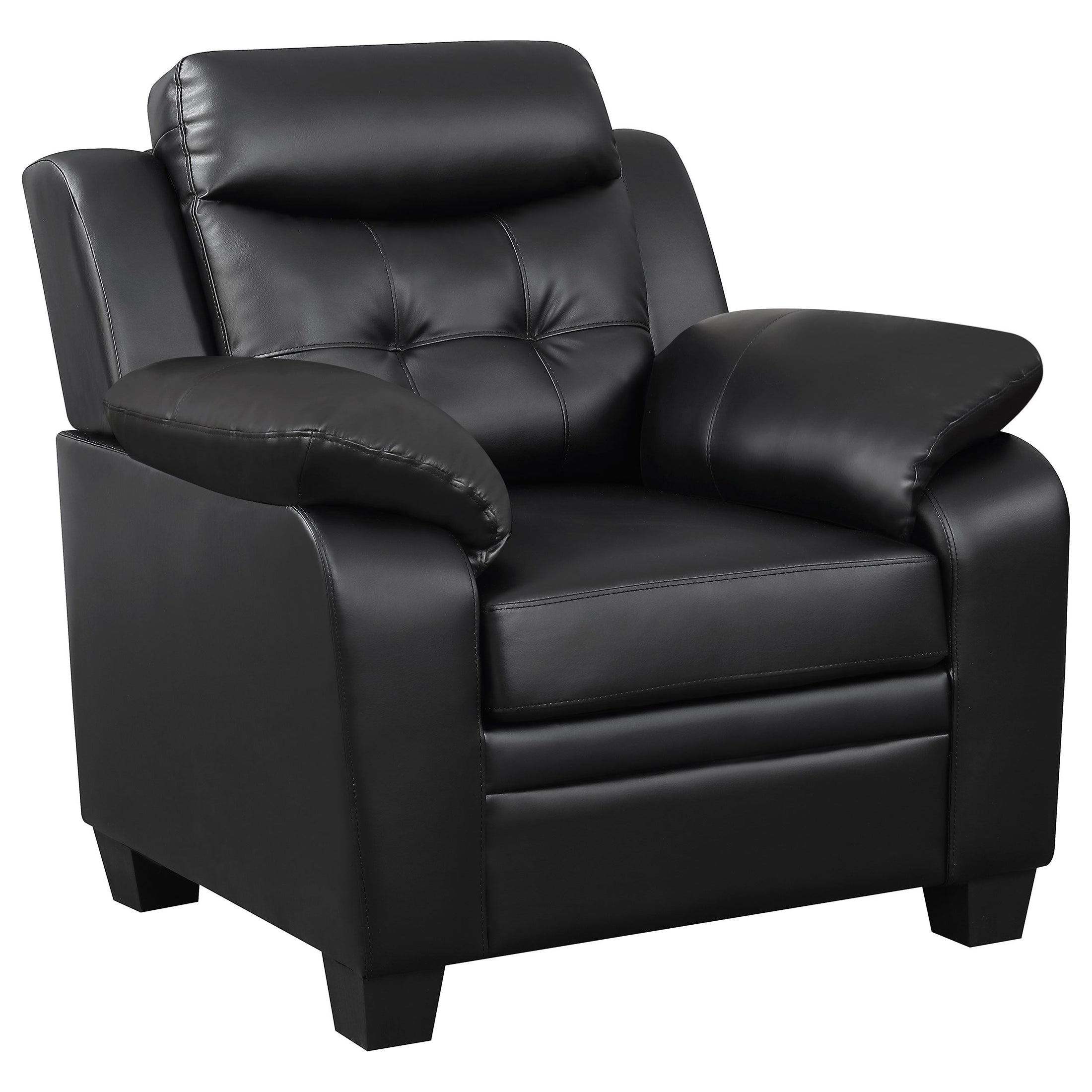 Sillón tapizado Finley con brazos acolchados y capitoné, color negro
