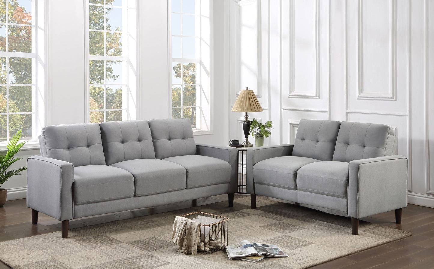 Bowen Upholstered Track Arm Tufted Sofa Set Beige
