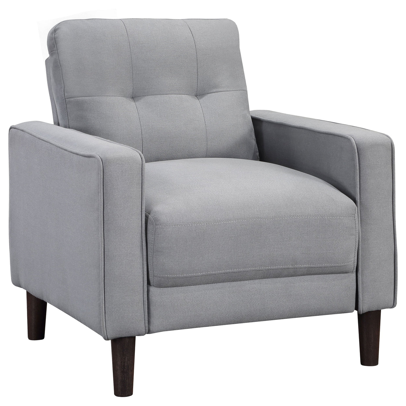 Sillón tapizado Bowen con brazos de riel y capitoné, color gris