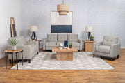 Conjunto de sofá capitoné Bowen con brazos articulados tapizados en beige