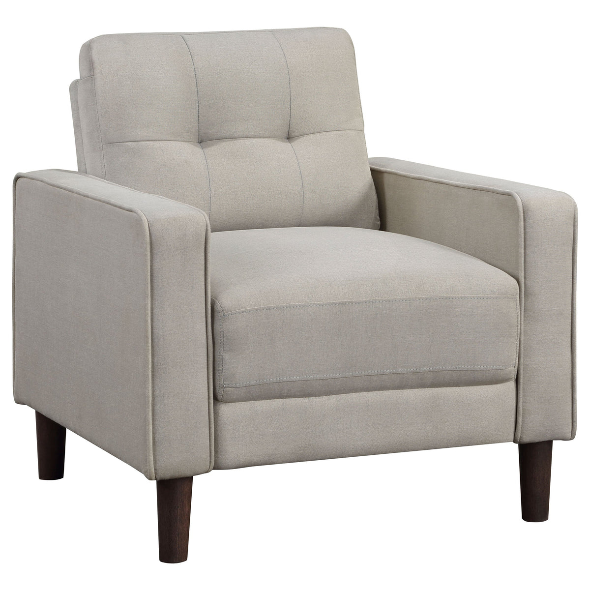 Sillón tapizado Bowen con brazos de riel y capitoné, color gris