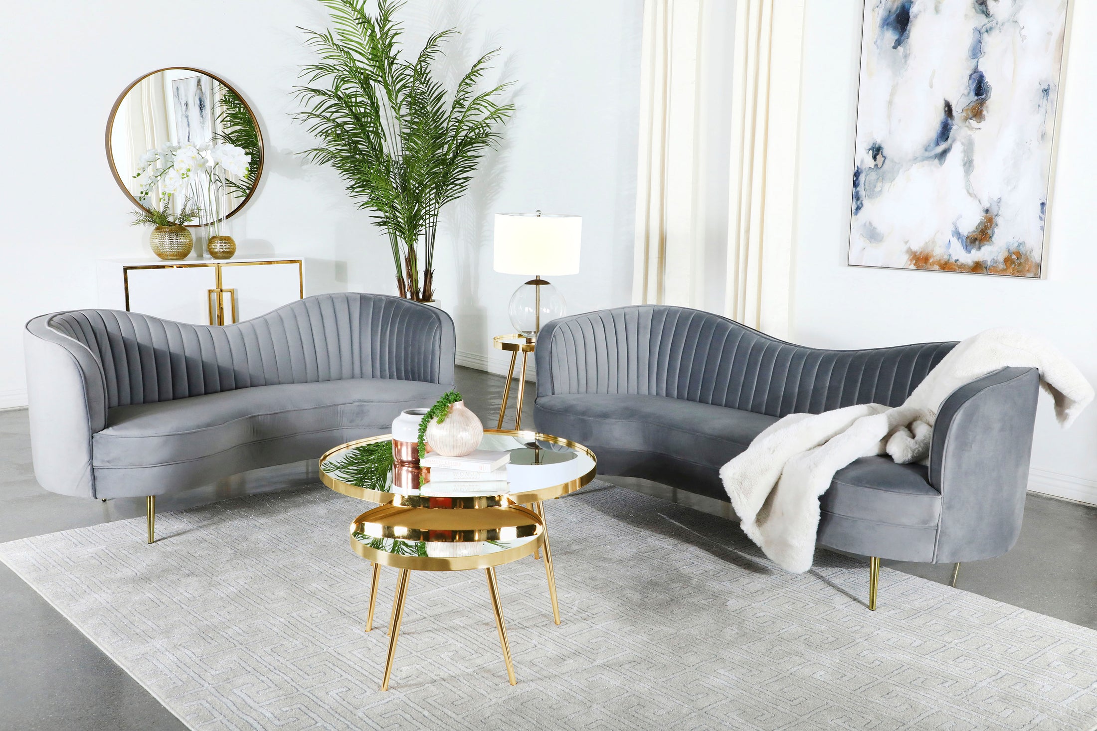 Sophia  Upholstered Channel Tufted Sofa Set Grey