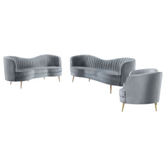 Sophia  Upholstered Channel Tufted Sofa Set Grey
